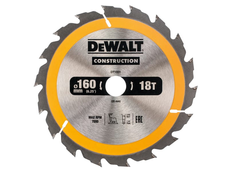Portable Construction Circular Saw Blade 160 x 20mm x 18T | DEWDT1931QZ