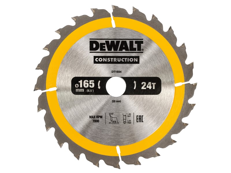 Portable Construction Circular Saw Blade 165 x 20mm x 24T | DEWDT1934QZ