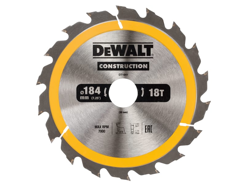Portable Construction Circular Saw Blade 184 x 30mm x 18T | DEWDT1941QZ