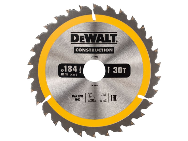 Portable Construction Circular Saw Blade 184 x 30mm x 30T | DEWDT1942QZ