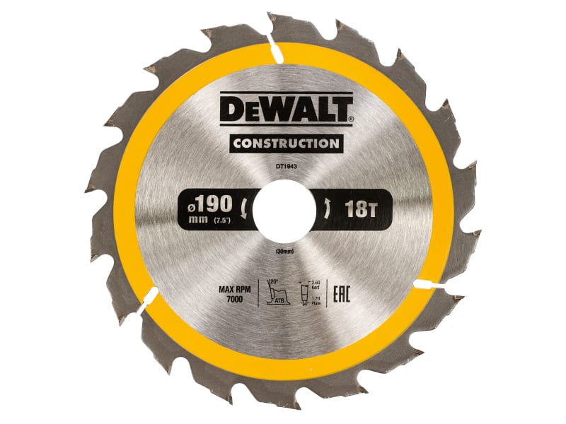 Portable Construction Circular Saw Blade 190 x 30mm x 18T | DEWDT1943QZ