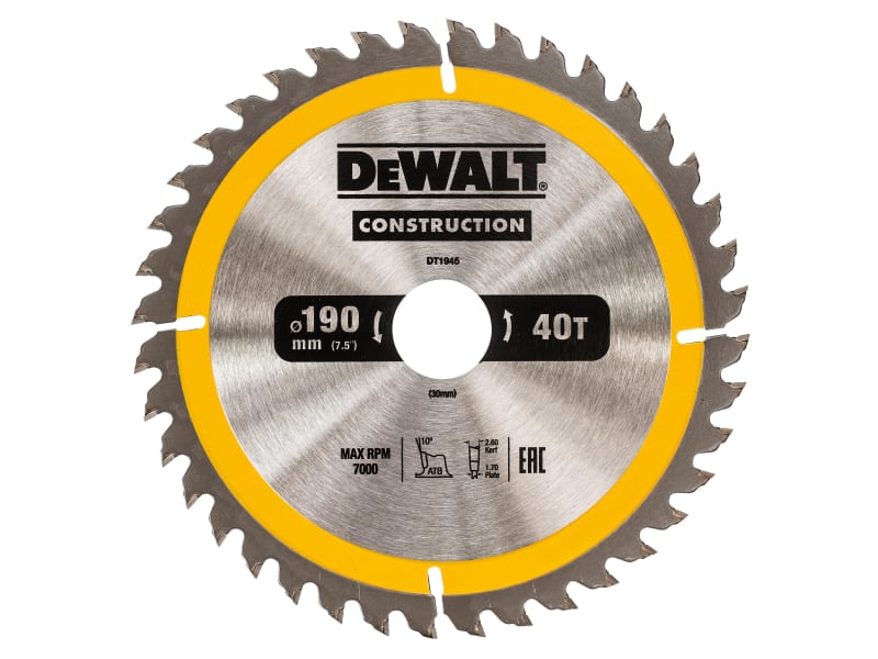 Portable Construction Circular Saw Blade 190 x 30mm x 40T | DEWDT1945QZ