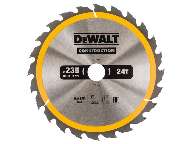 Portable Construction Circular Saw Blade 235 x 30mm x 24T | DEWDT1954QZ