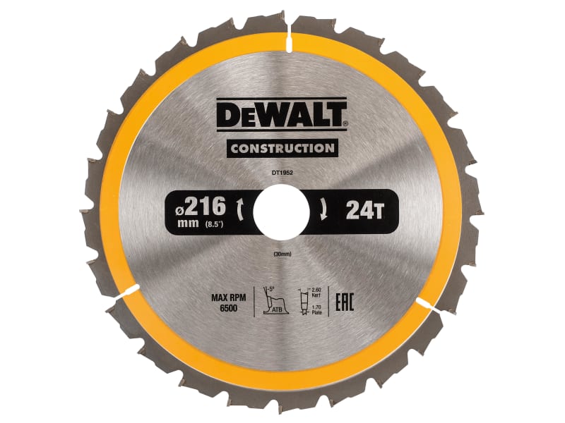 Stationary Construction Circular Saw Blade 216 x 30mm x 24T ATB/Neg | DEWDT1952QZ