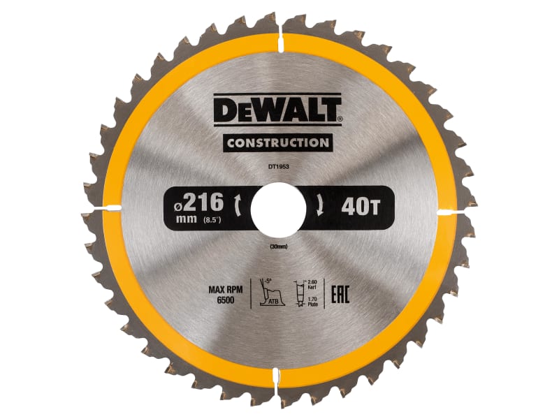 Stationary Construction Circular Saw Blade 216 x 30mm x 40T ATB/Neg | DEWDT1953QZ